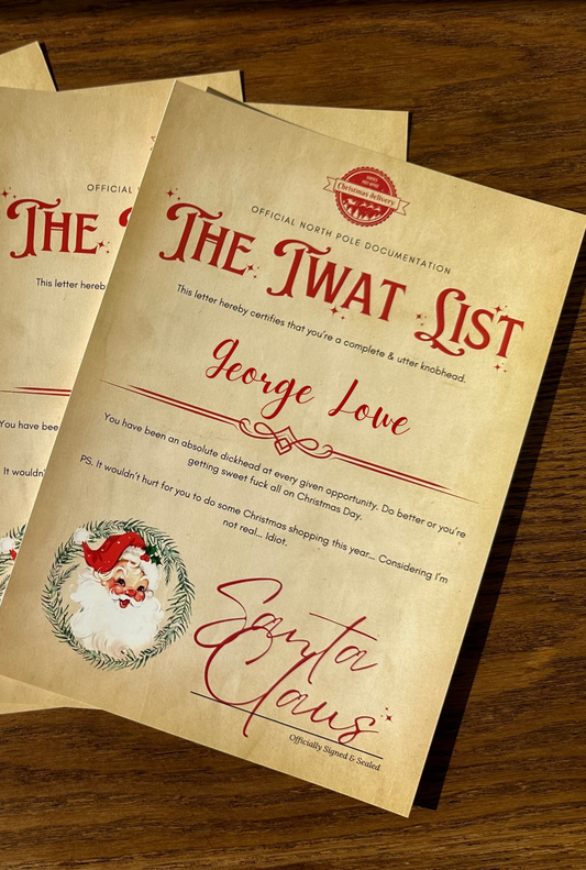 NAUGHTY NOVELTY CHRISTMAS GIFT CARD FOR ADULT - TW*T LIST