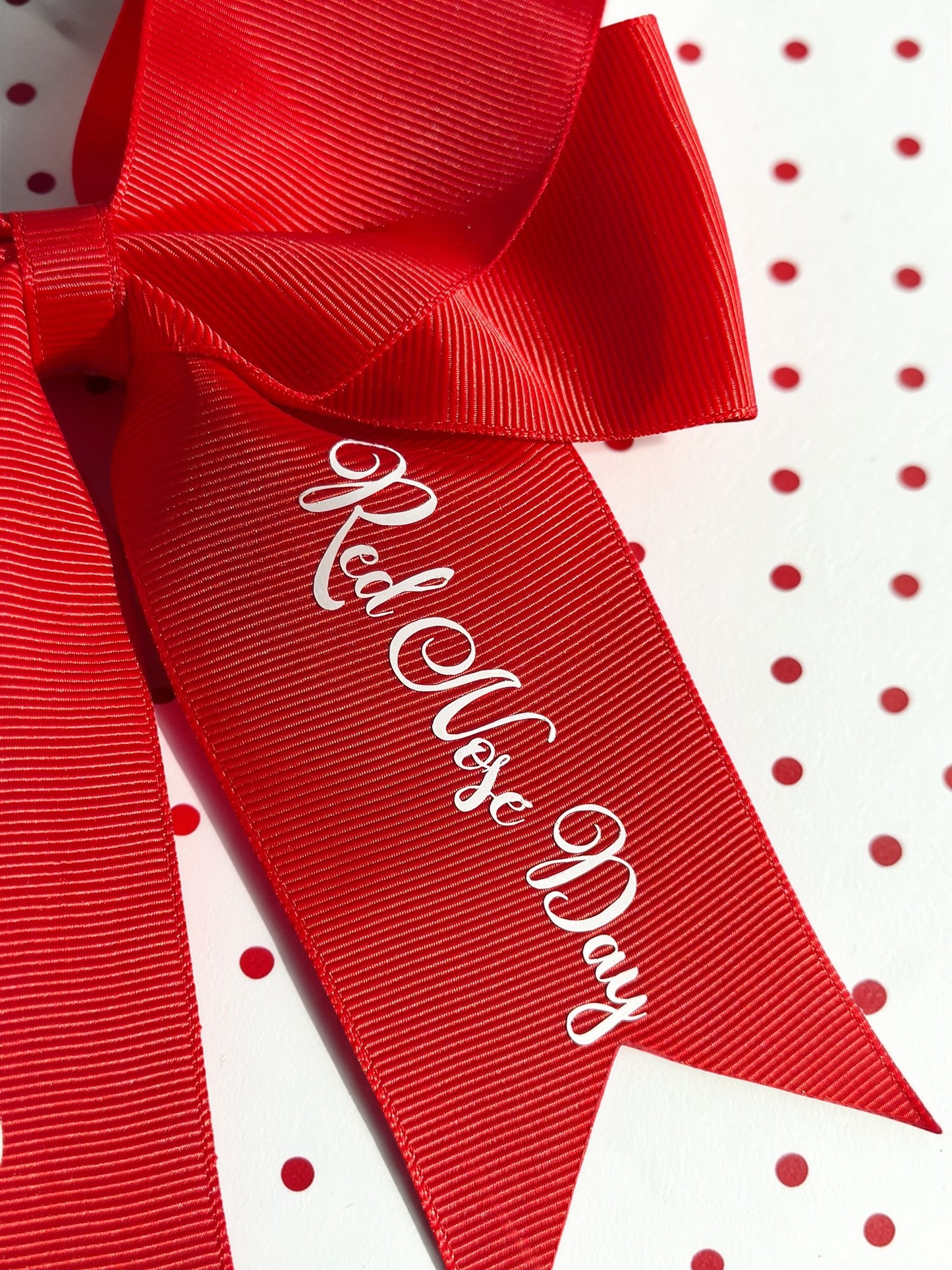 PERSONALISED CLIP IN RED NOSE DAY HAIR BOW (6 inch)