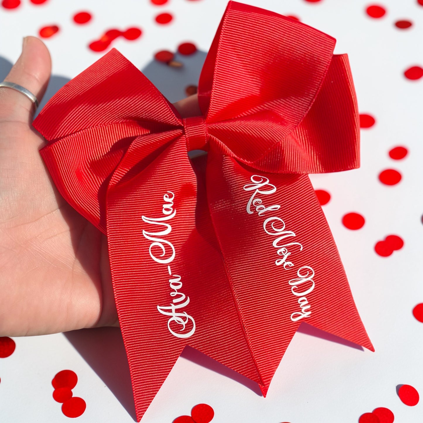 PERSONALISED CLIP IN RED NOSE DAY HAIR BOW (6 inch)