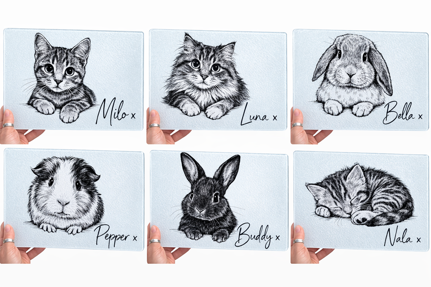 Personalised pet print glass chopping board / bowl mat 8x11inch