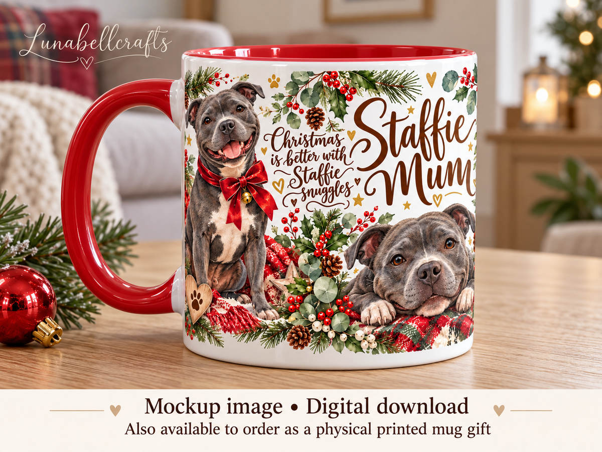 Christmas dog mug mockup; physical mug sold separately
