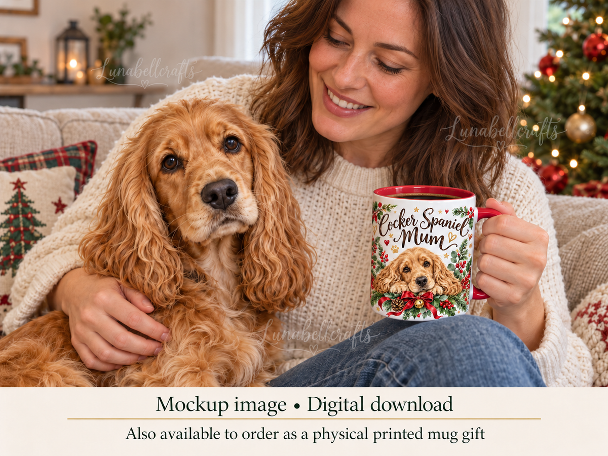 Christmas dog mug mockup; physical mug sold separately