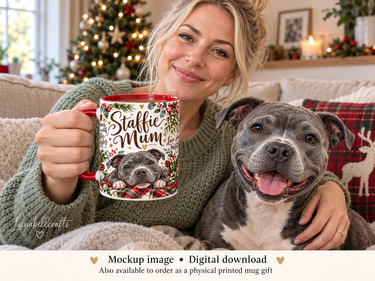 Christmas dog mug mockup; physical mug sold separately