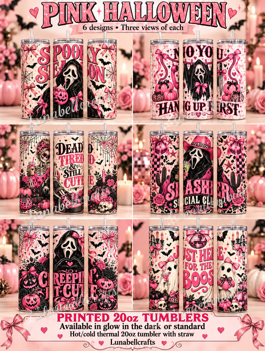 Pink Halloween 20oz Thermal Tumbler with Lid & Straw - six design choices