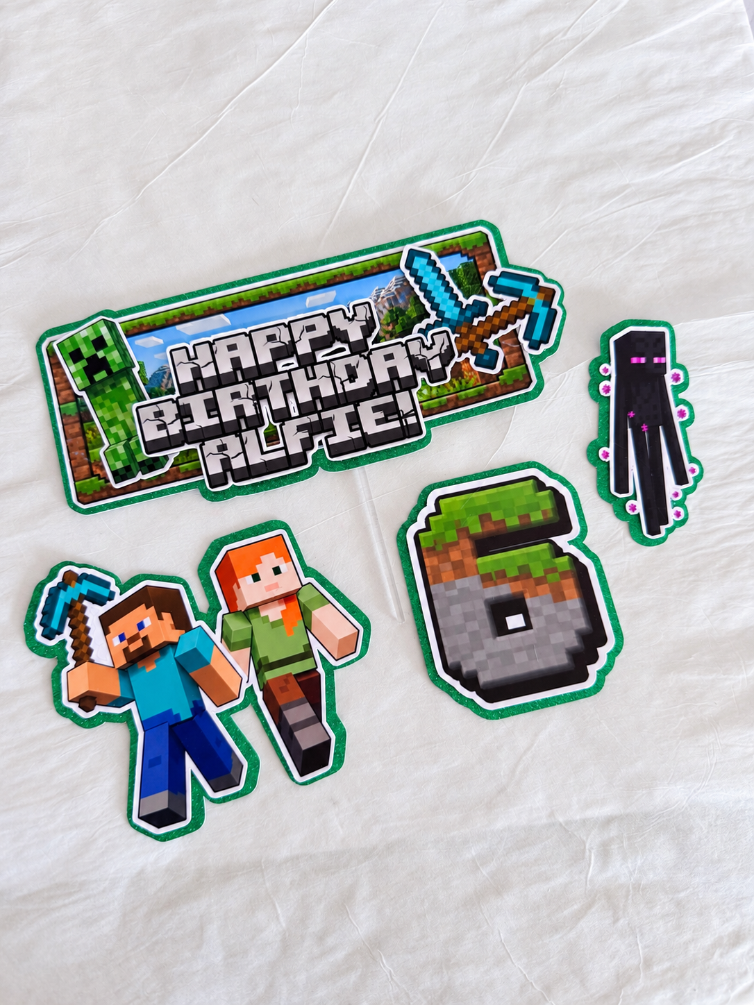 Personalised Minecraft Birthday Cake Topper Set – example personalisation