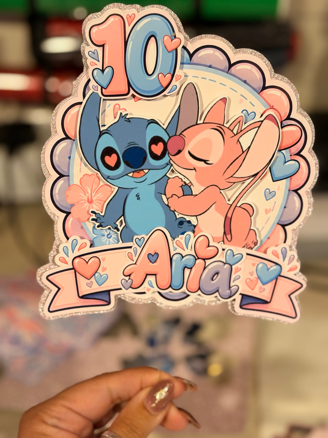Personalised Stitch & Angel Birthday Cake Topper – main topper