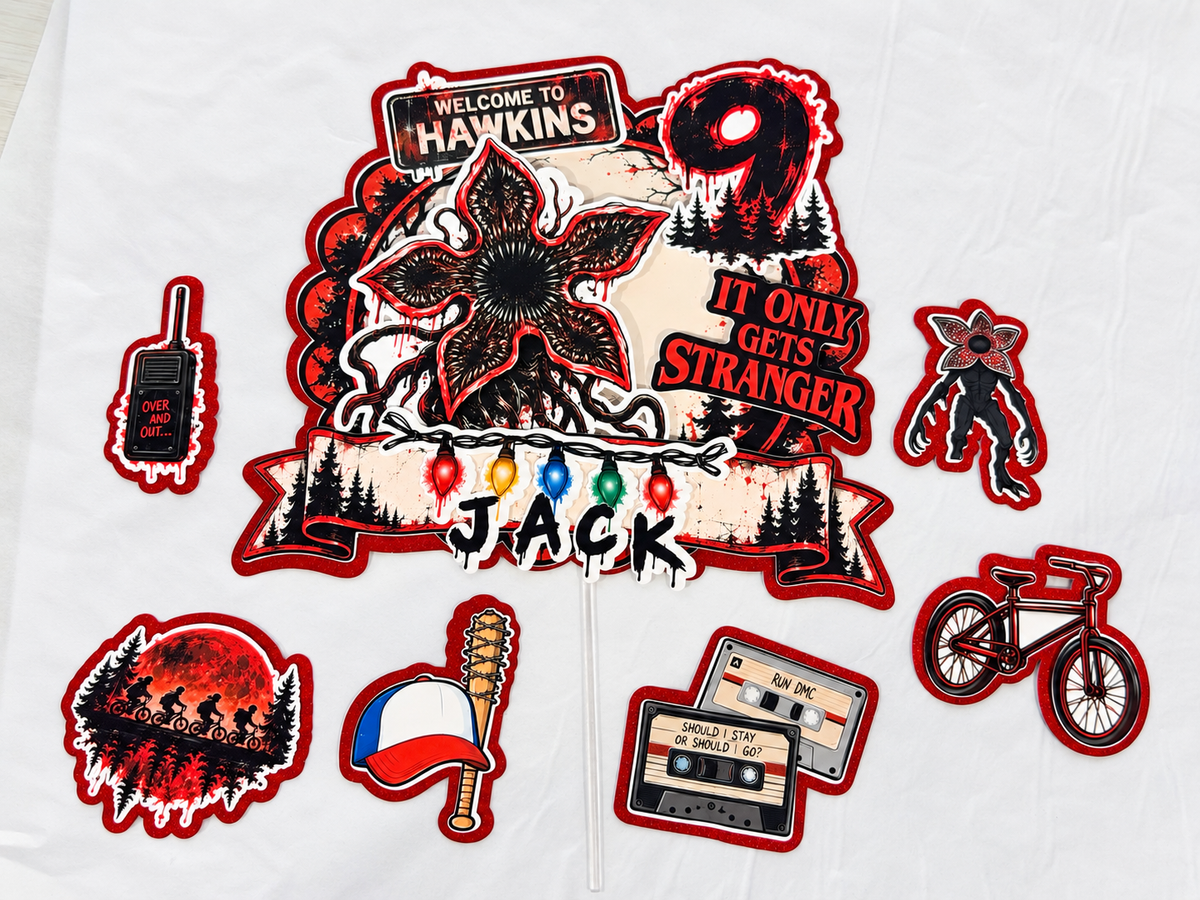 Personalised Stranger Things Birthday Cake Topper – matching set