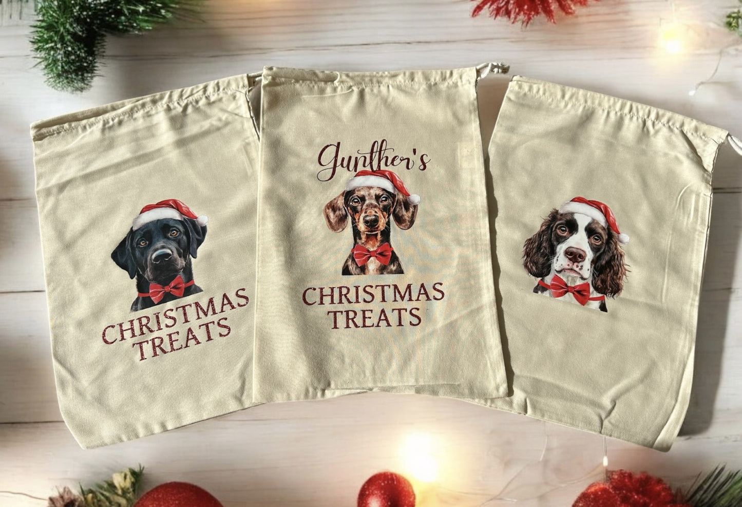 PERSONALISED DOG PET CHRISTMAS PRESENT GIFT TREAT DRAWSTRING SACK