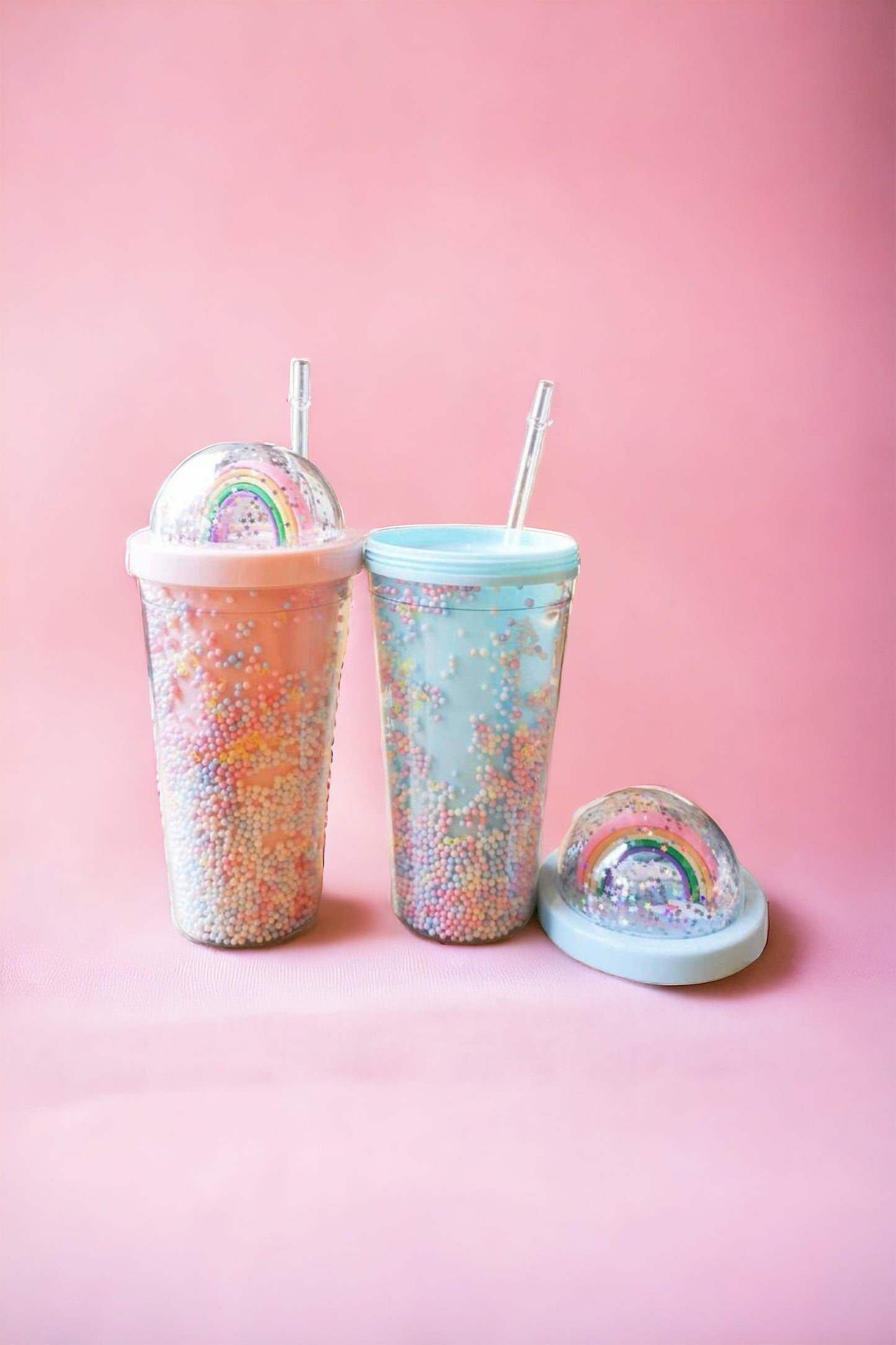 Personalised double walled confetti rainbow cup with straw