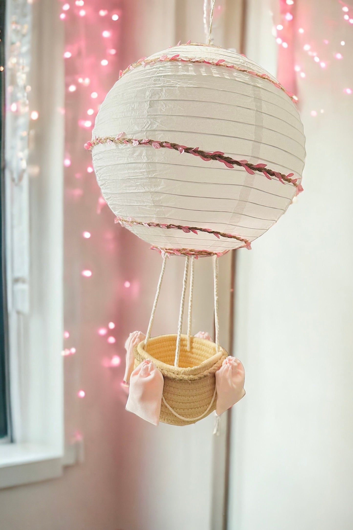 Handmade Pink girly hot air balloon nursery bedroom decor lampshade (60cm / 42cm height)